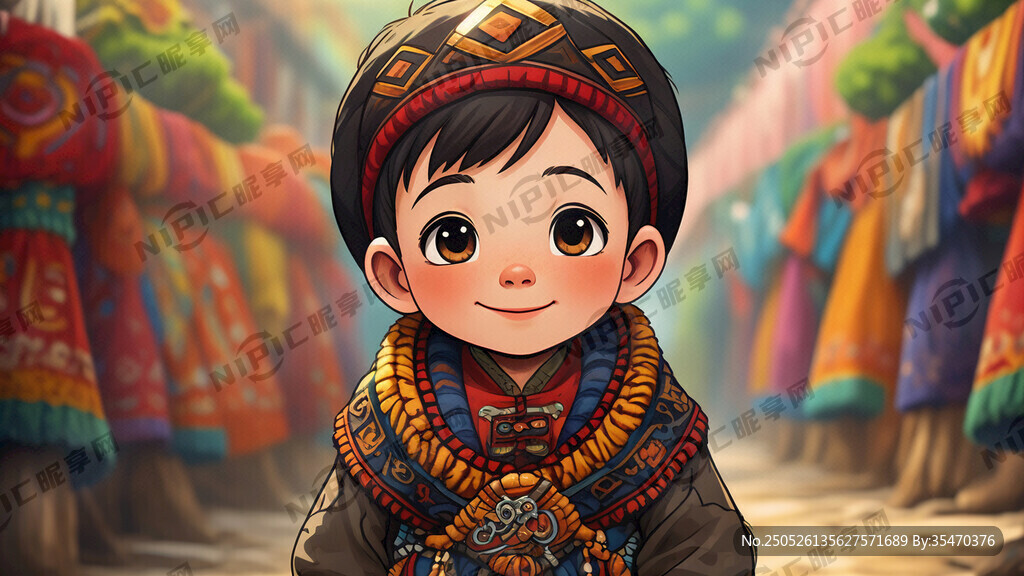 穿藏装的卡通小孩图
