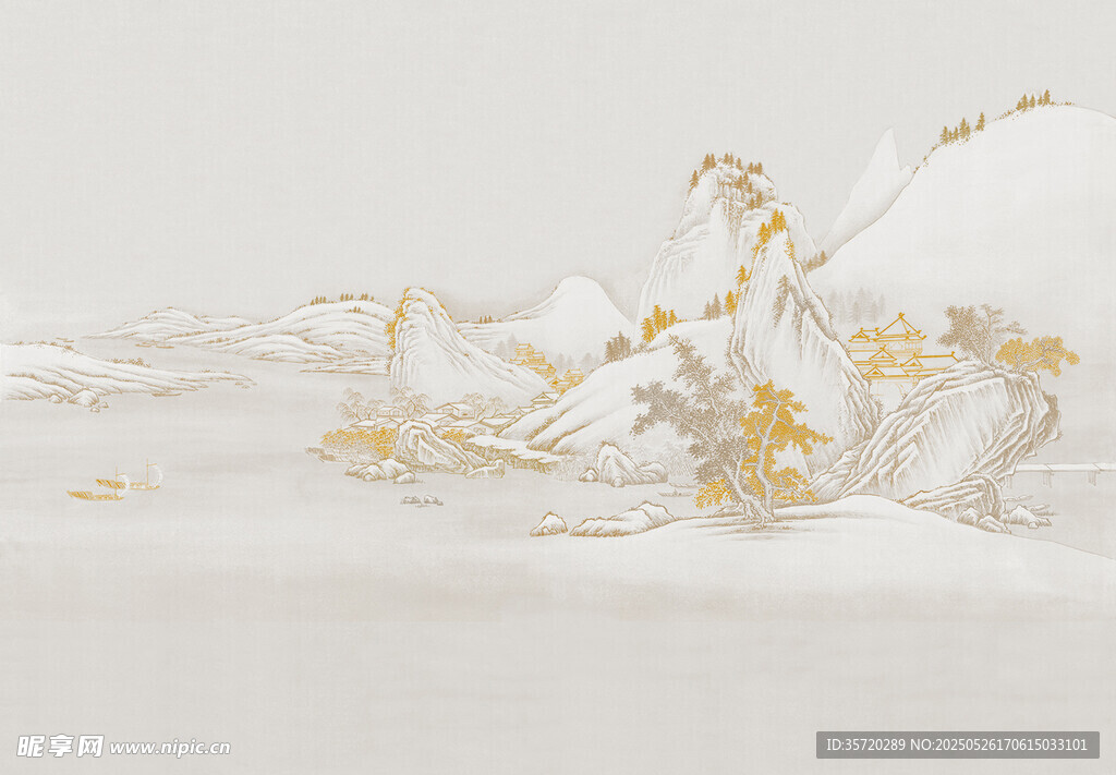 金色花纹白色织物展示