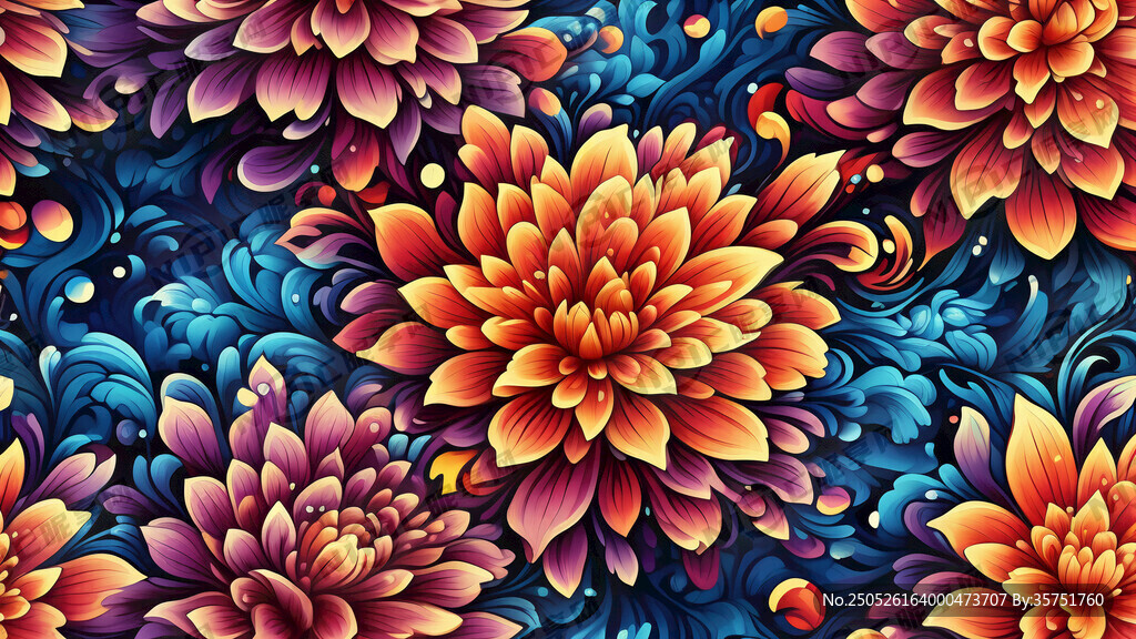 梦幻绚丽分形艺术花朵图案图片