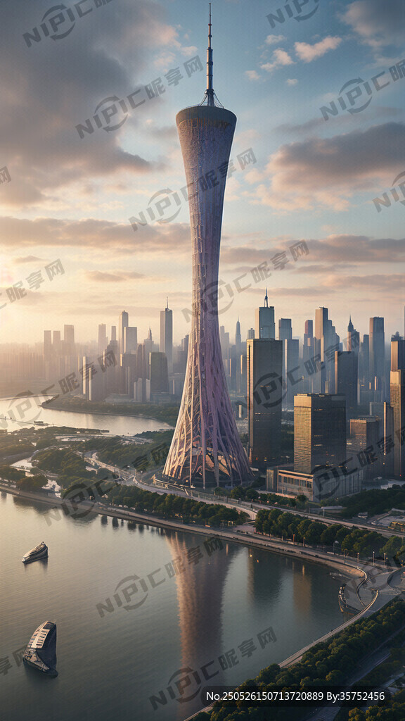 珠江边 广州塔全景 江景 写实