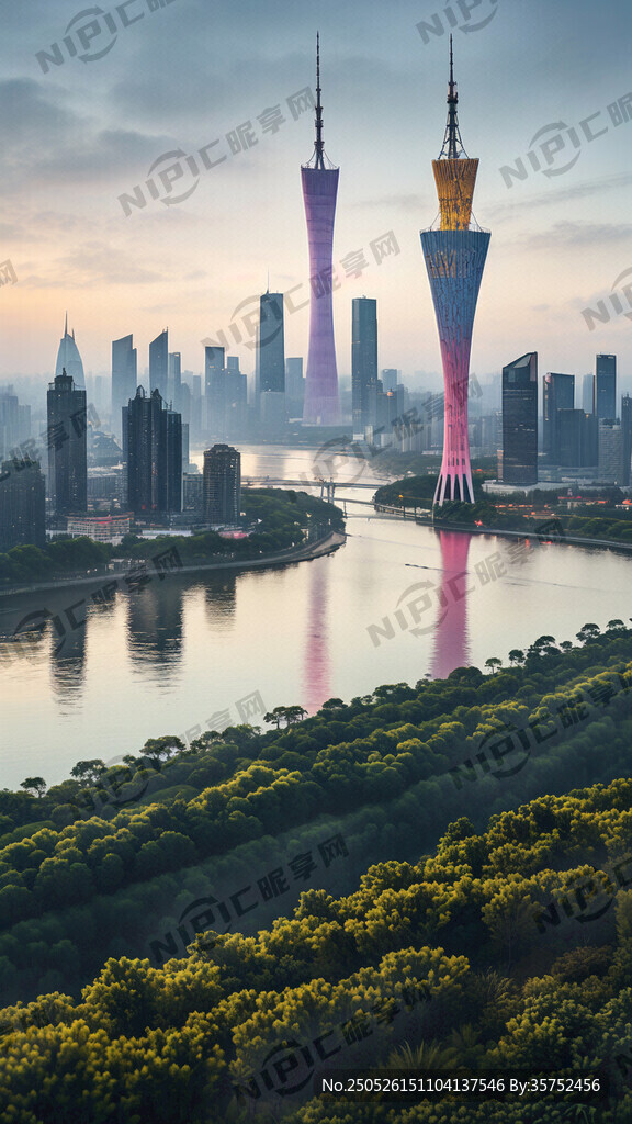 珠江边 俯瞰视角广州塔 江景