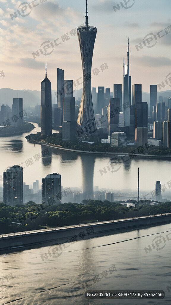 珠江边 江景 写实风格