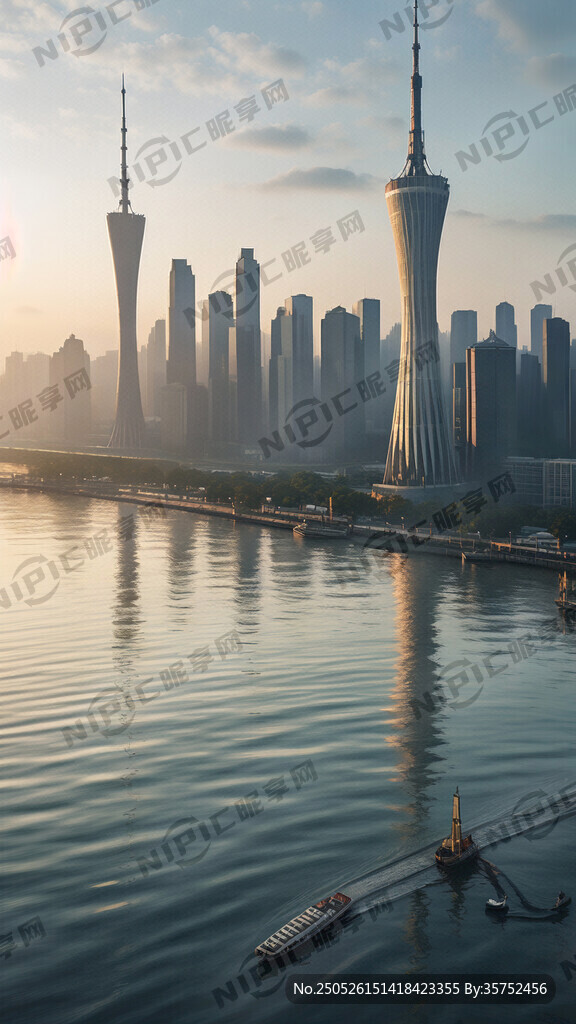 珠江边江景 写实风格