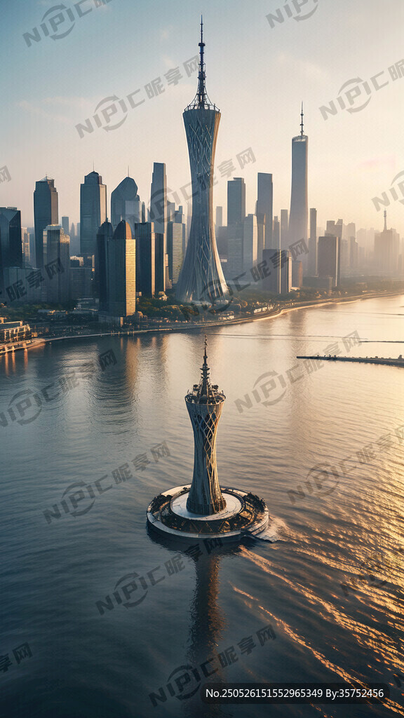 珠江边江景 俯瞰视角 写实风格