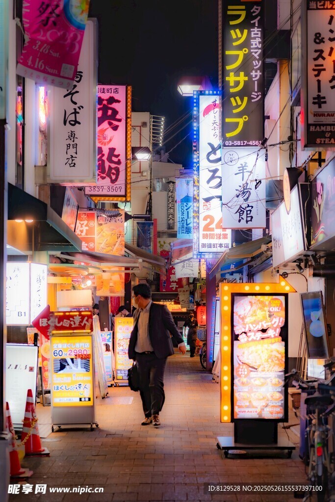 繁华都市夜间商业街景象