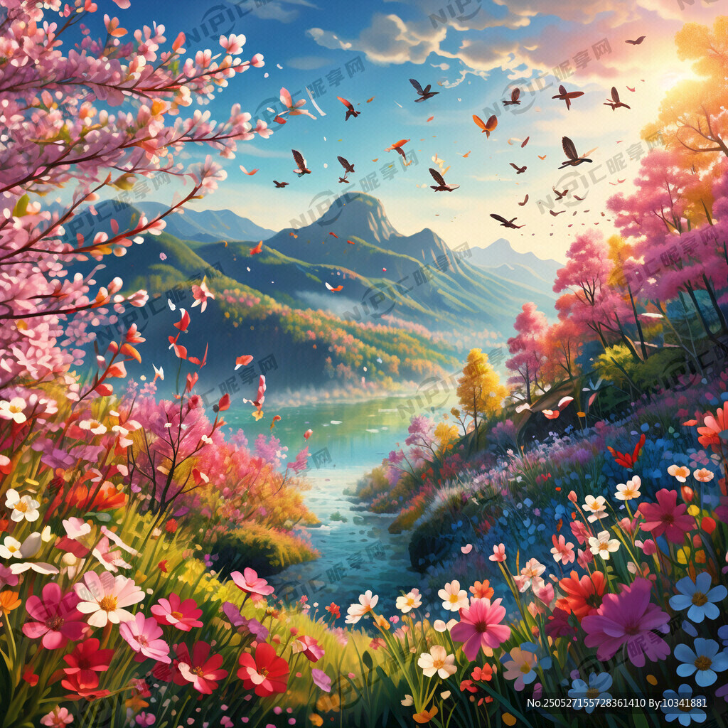 春意盎然鸟语花香的风景图