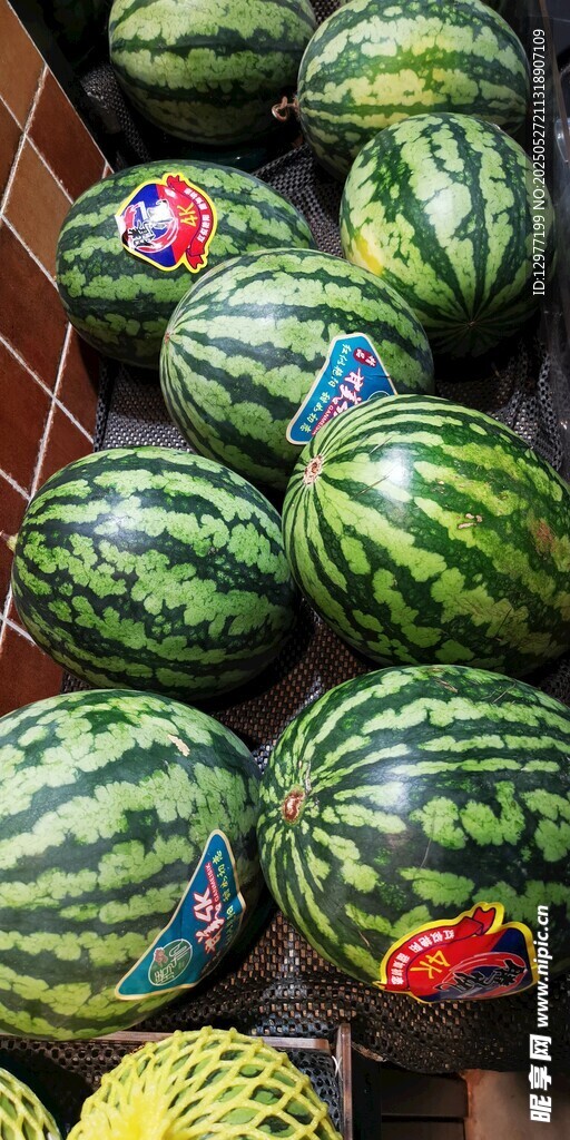 新鲜饱满的堆垛西瓜