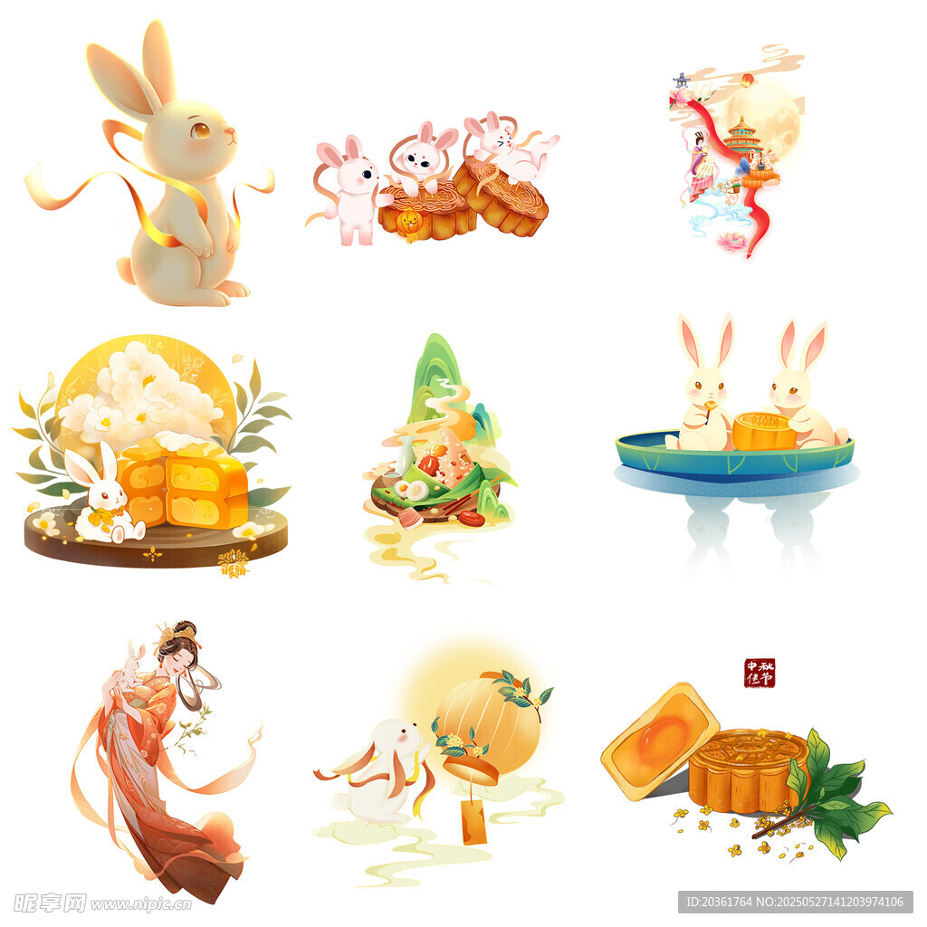 中秋传统元素插画集合
