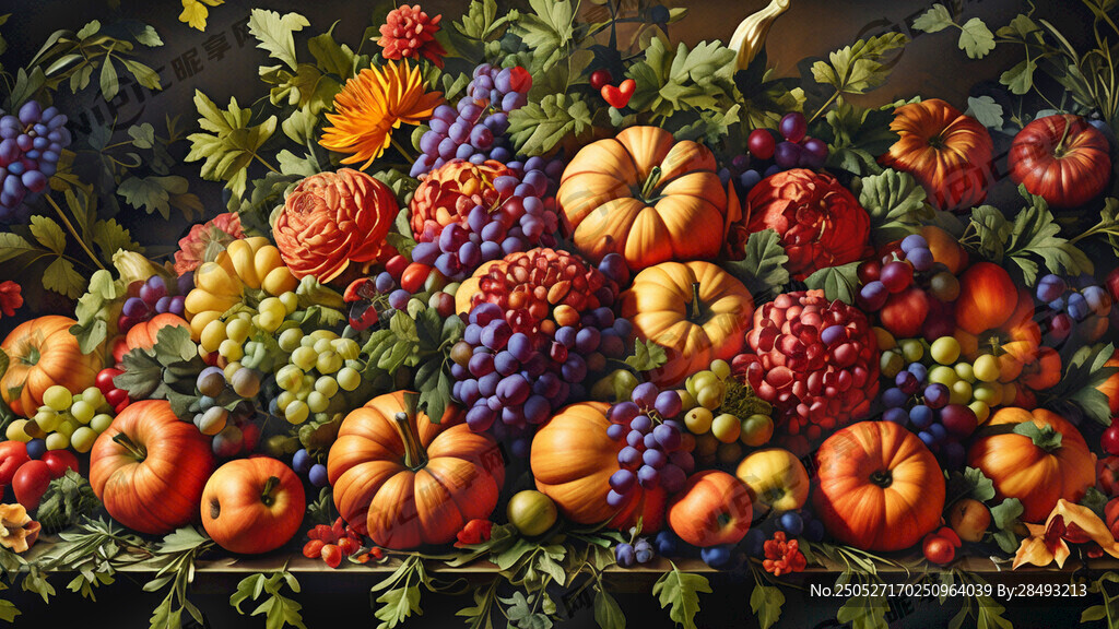 欧式古典风 花朵 苹果 南瓜