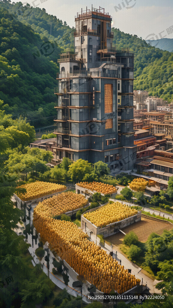 生成一幅楼体彩绘图片