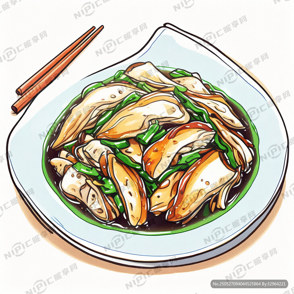 手绘卡通一碟素炒杏鲍菇
