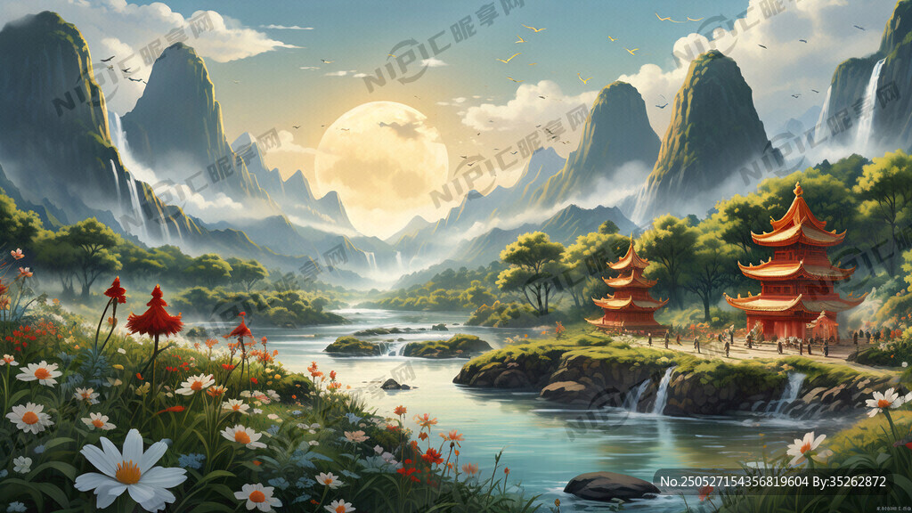端午节 六一儿童节瀑布河流
