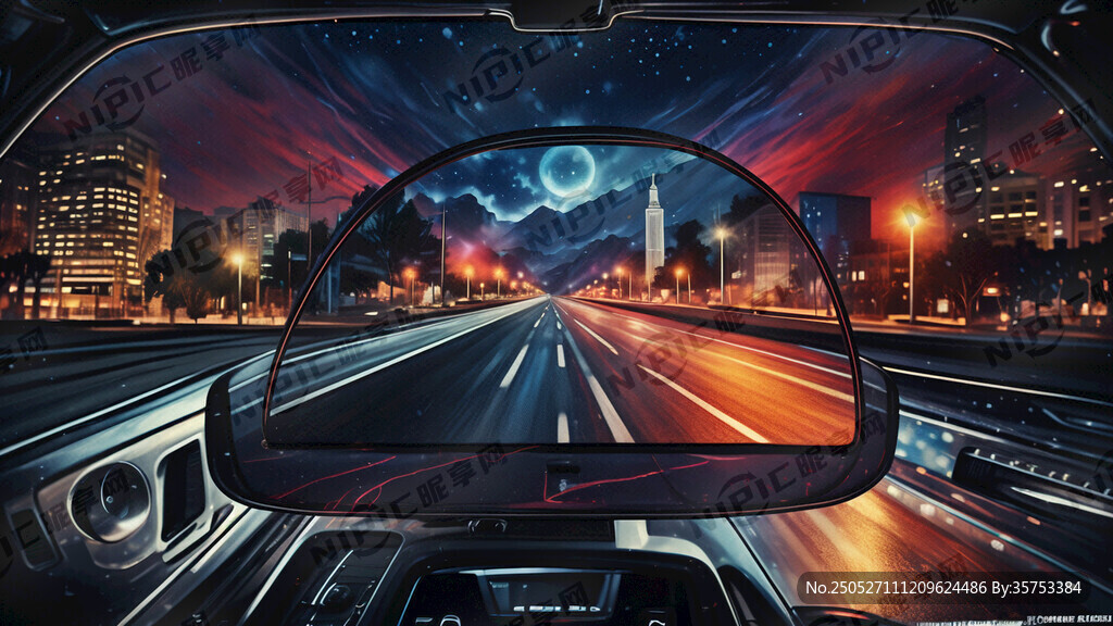 汽车挡风玻璃外面高清道路夜景照