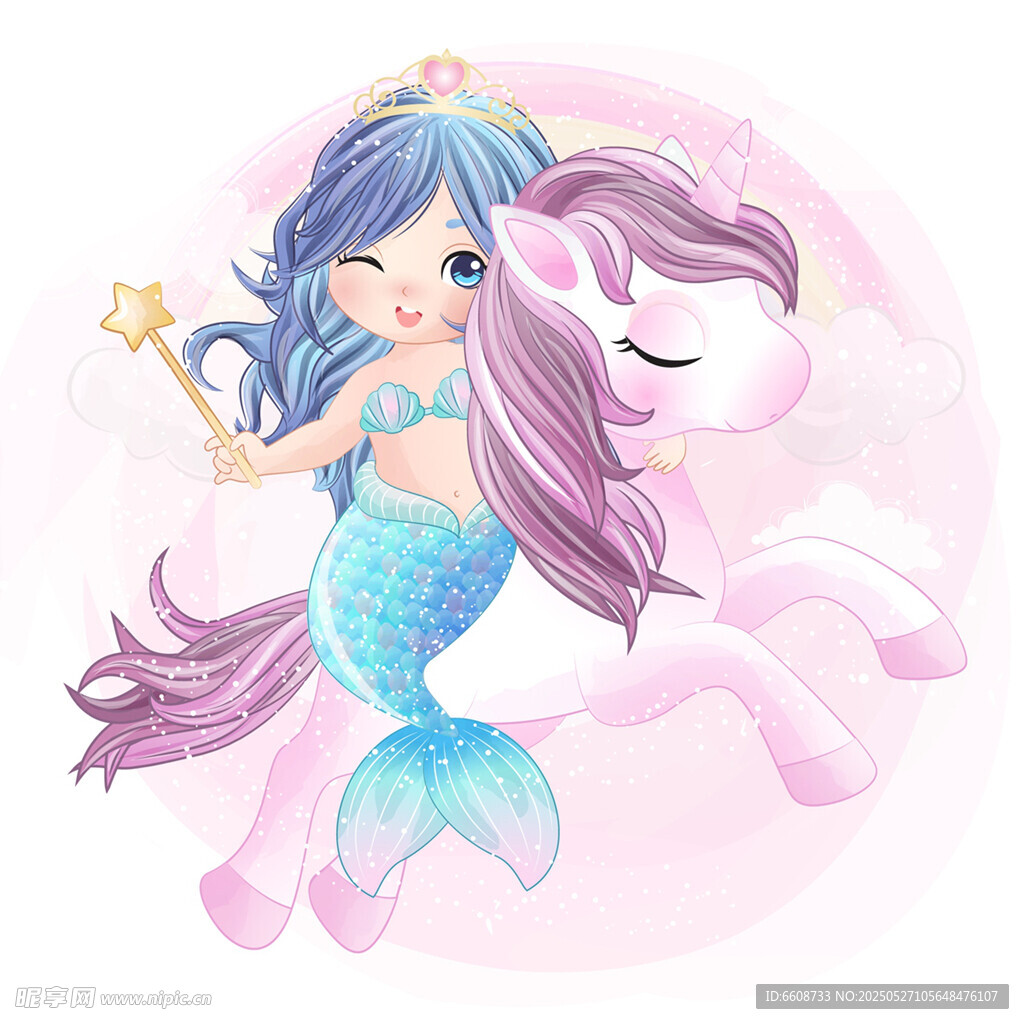 梦幻紫色系小美人鱼插画