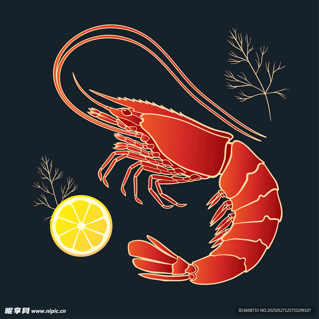 柠檬配大虾插画