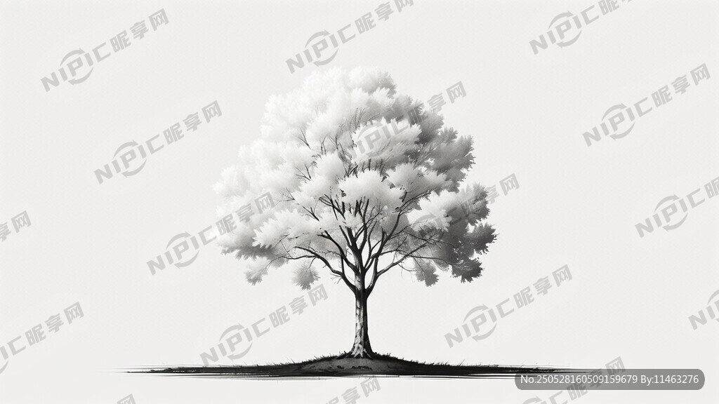 白桦树 黑白色调 插画风格