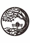 树下约会情侣剪影图案