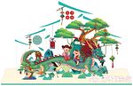 传统中式庭院景观纸雕