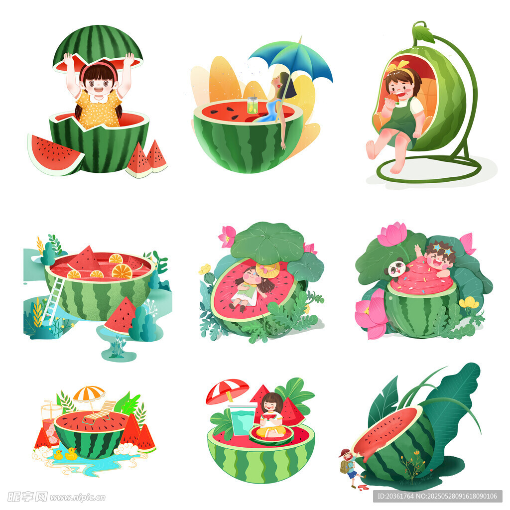 夏日西瓜主题趣味插画