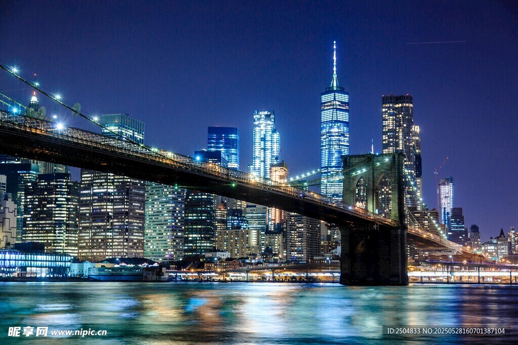 纽约布鲁克林大桥夜景