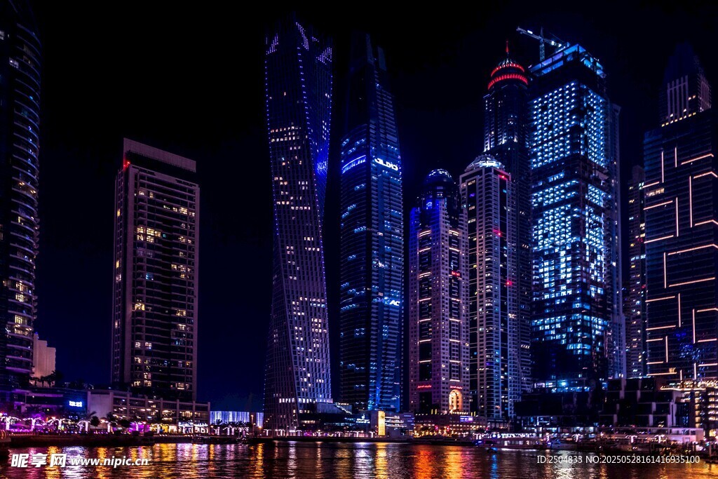 迪拜璀璨夜景城市天际线