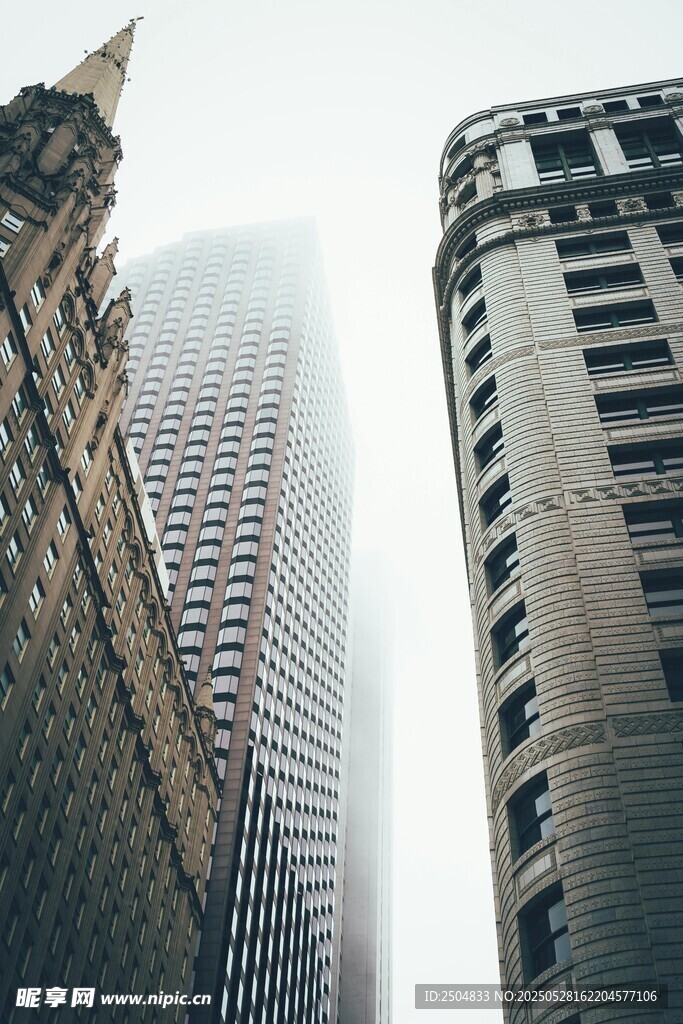 雾中都市高楼景观