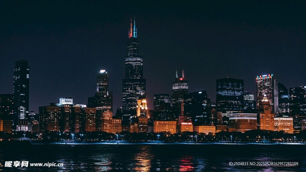 夜晚璀璨的城市天际线