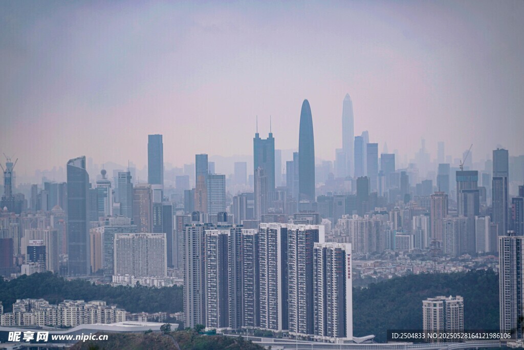 雾中都市高楼景观