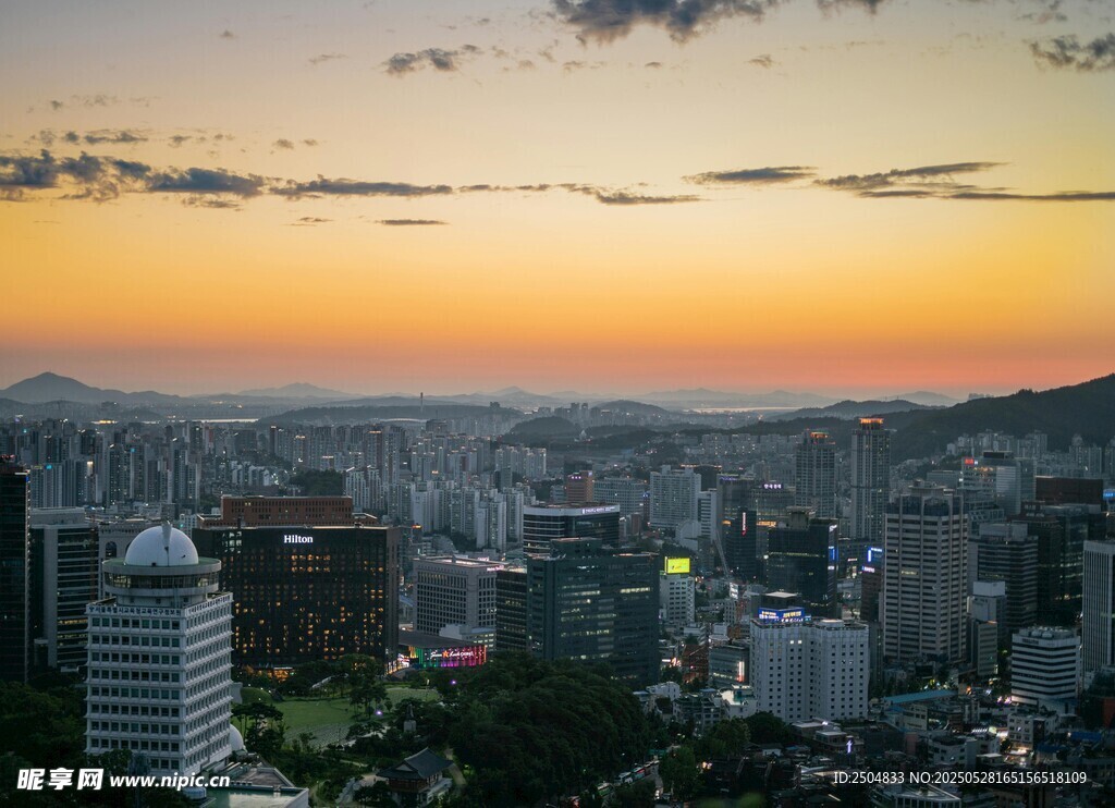 城市日落美景俯瞰