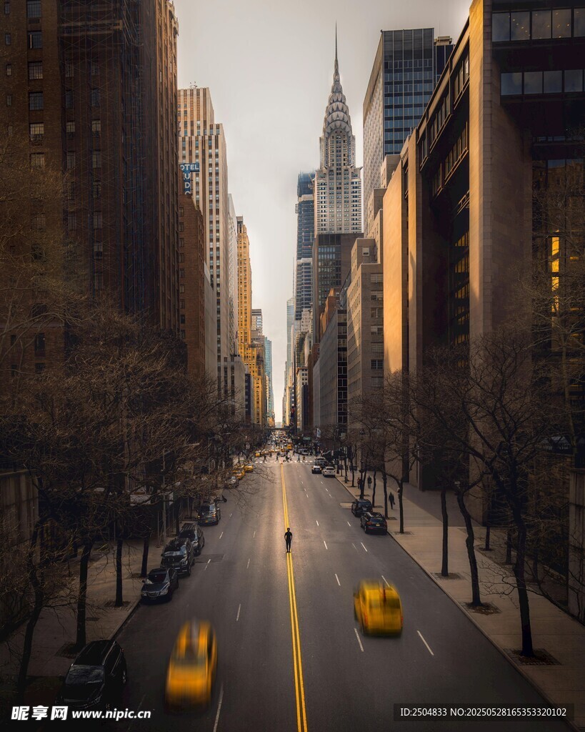 纽约街头的黄色出租车风景