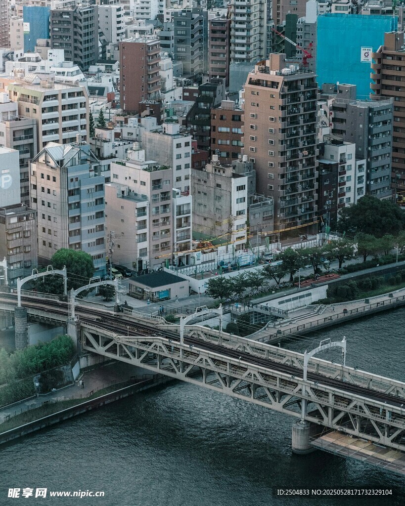 城市桥梁与林立高楼景观