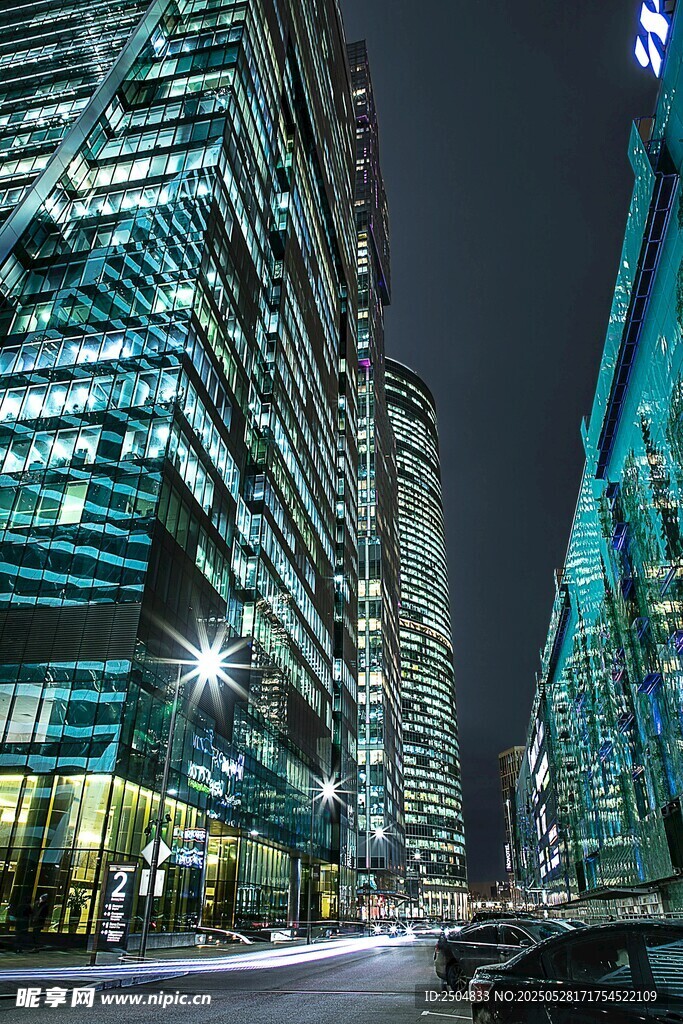 都市夜景中的繁华高楼街道