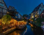 河畔夜景 欧洲风情小镇风光