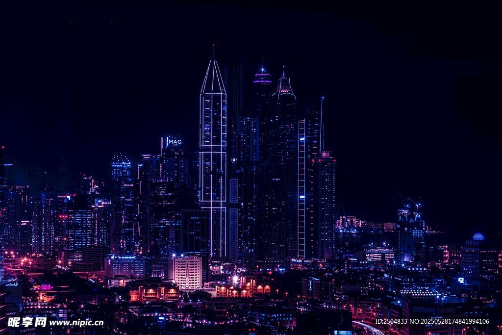 迪拜璀璨夜景城市天际线