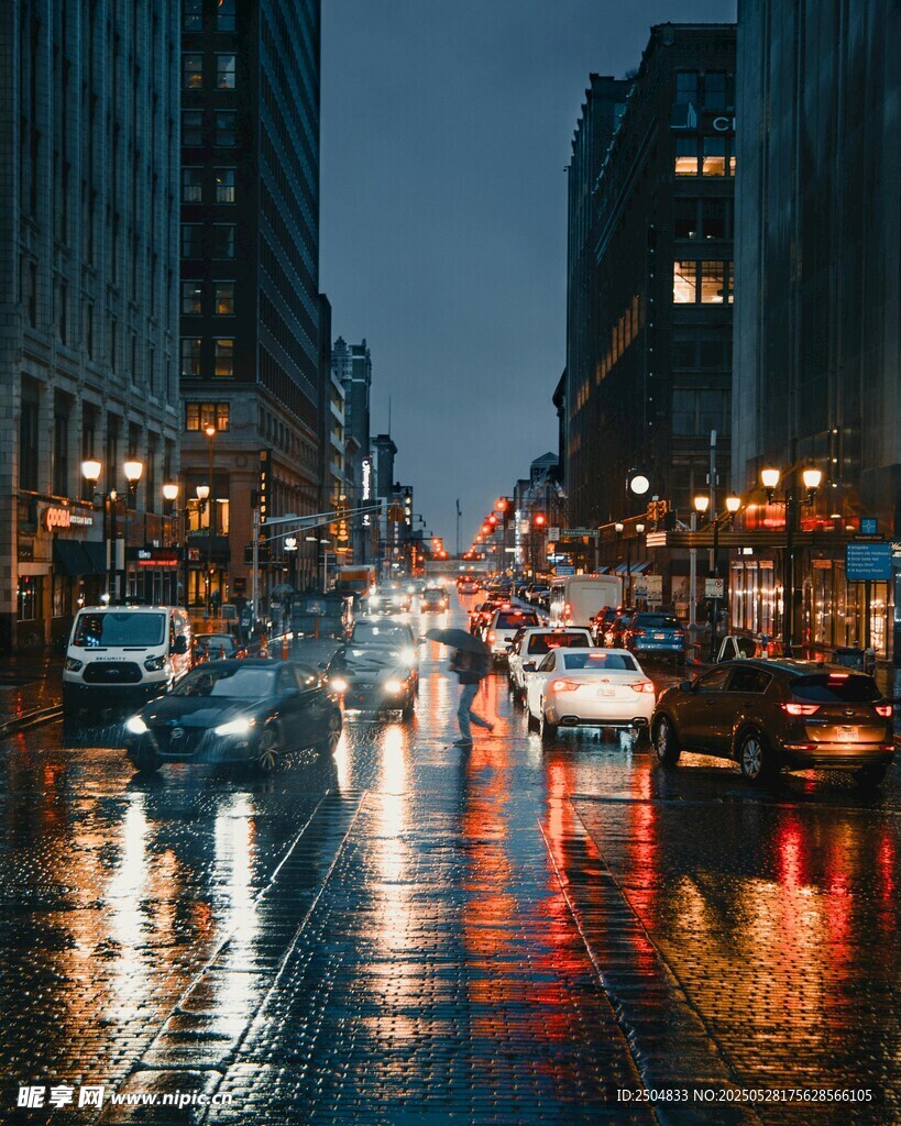 雨夜城市街道车流景象