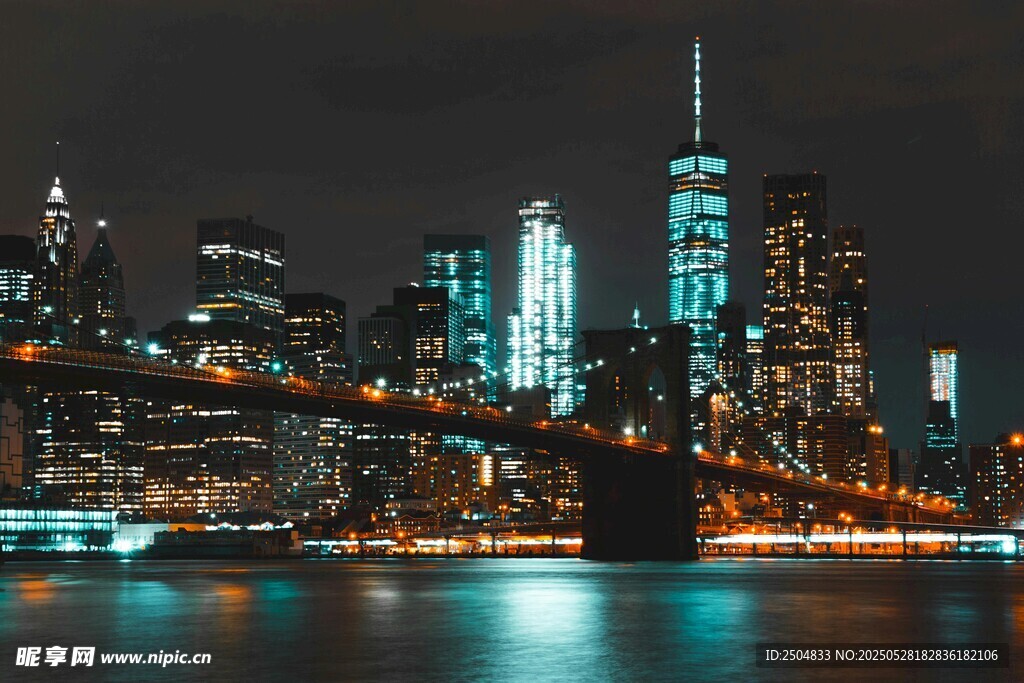 纽约夜景中的桥梁与高楼
