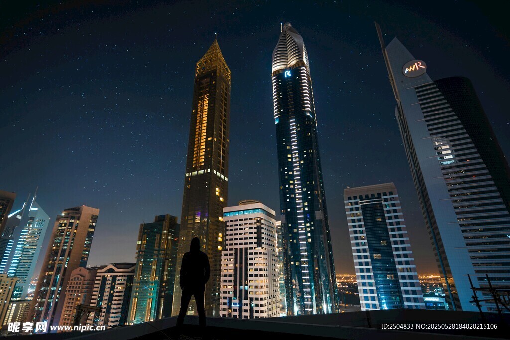 迪拜璀璨夜景摩天大楼群