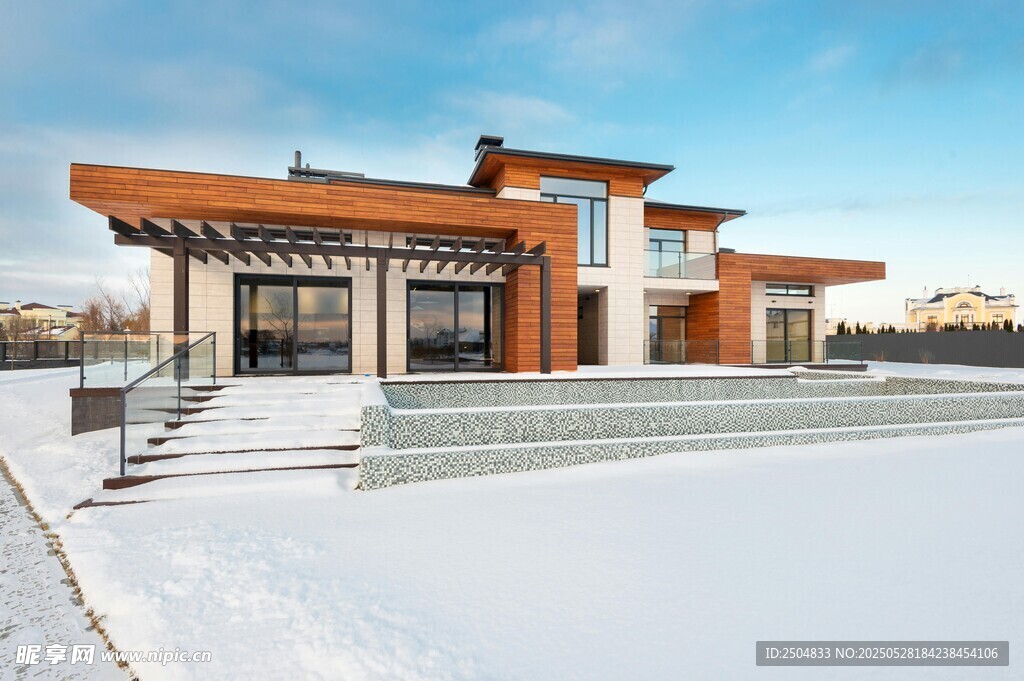 现代风格雪景中的精美建筑