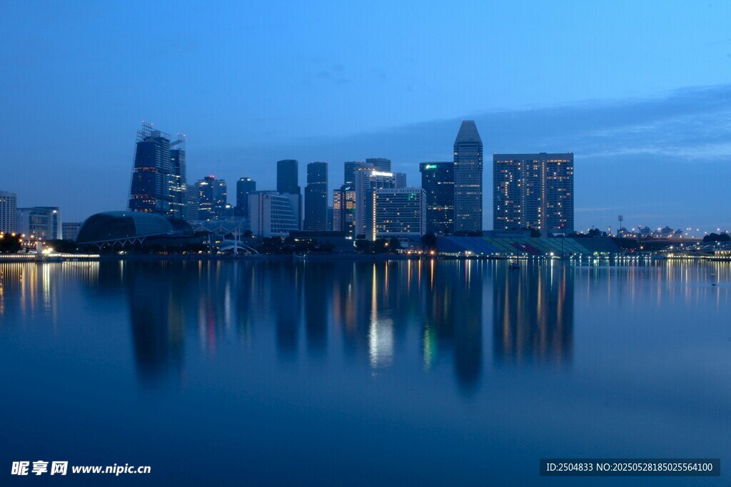 城市夜景湖面倒影