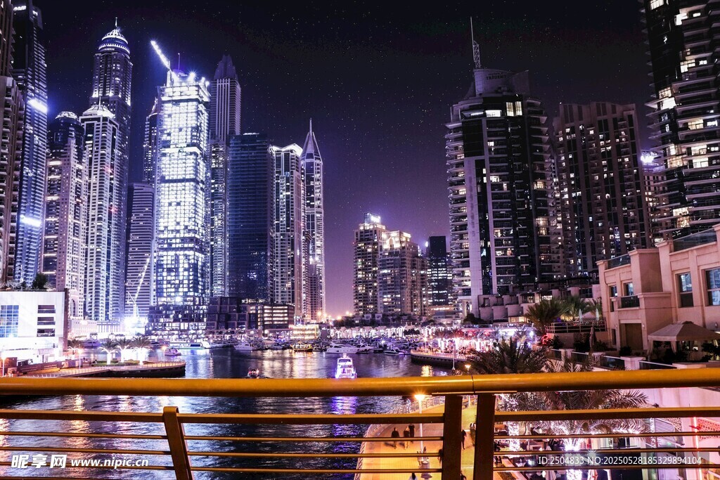 迪拜璀璨夜景城市风光