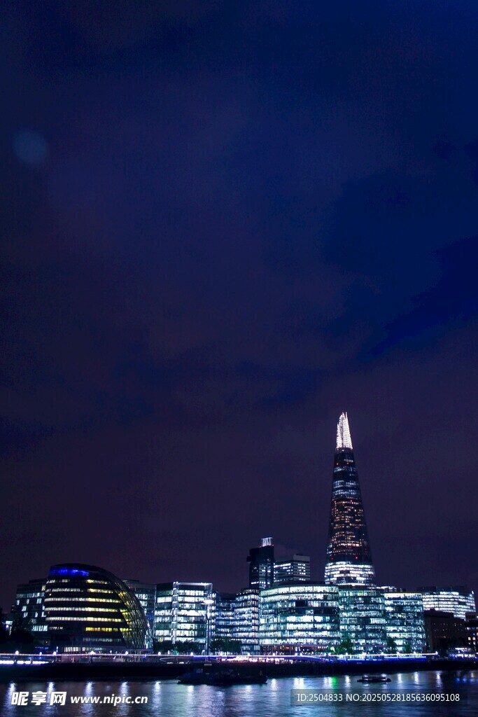 伦敦夜景中的璀璨摩天大楼
