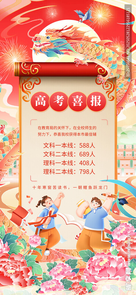红色国潮风高考捷报光荣榜海报