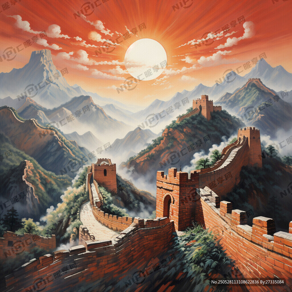 迷彩长城 红日初生 雄壮场景