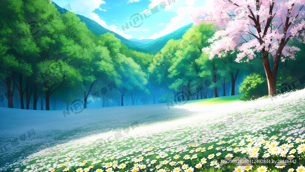 春暖花开绿色为主地上有小白花小