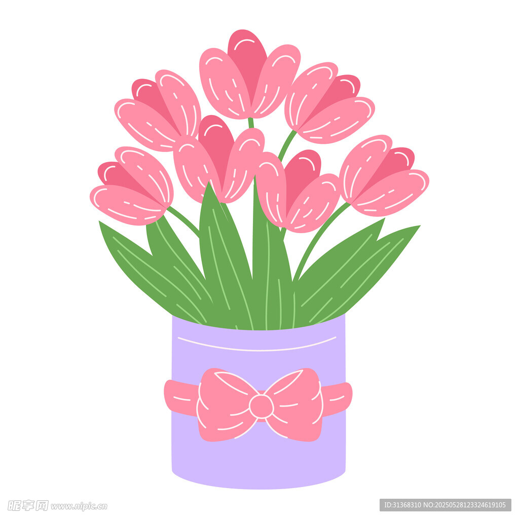 粉色郁金香花瓶插画