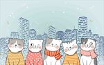 城市中可爱猫咪的冬日聚会