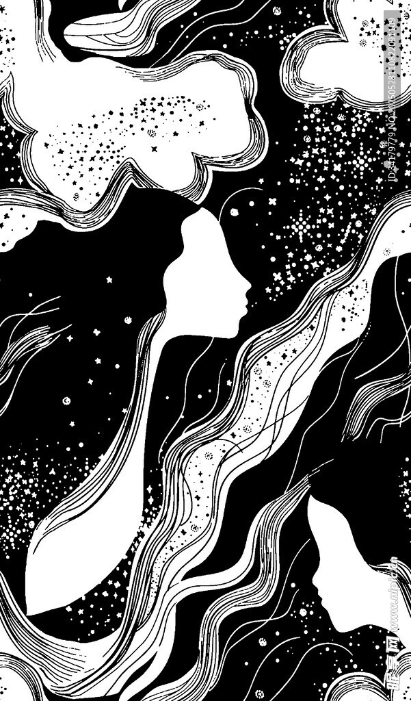 梦幻星空下的抽象人物剪影
