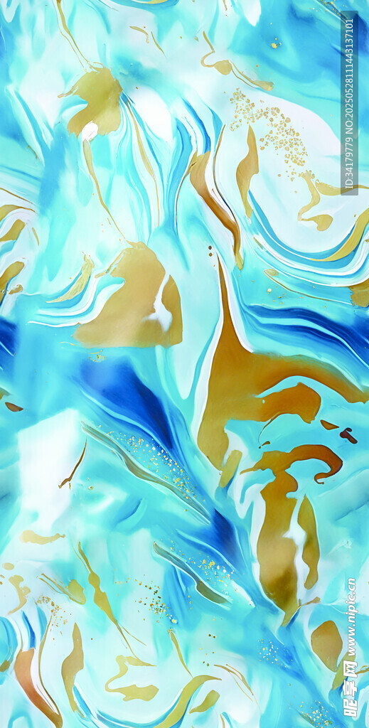 蓝金抽象流体艺术图案