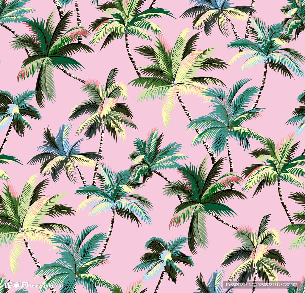 粉色背景的棕榈叶图案