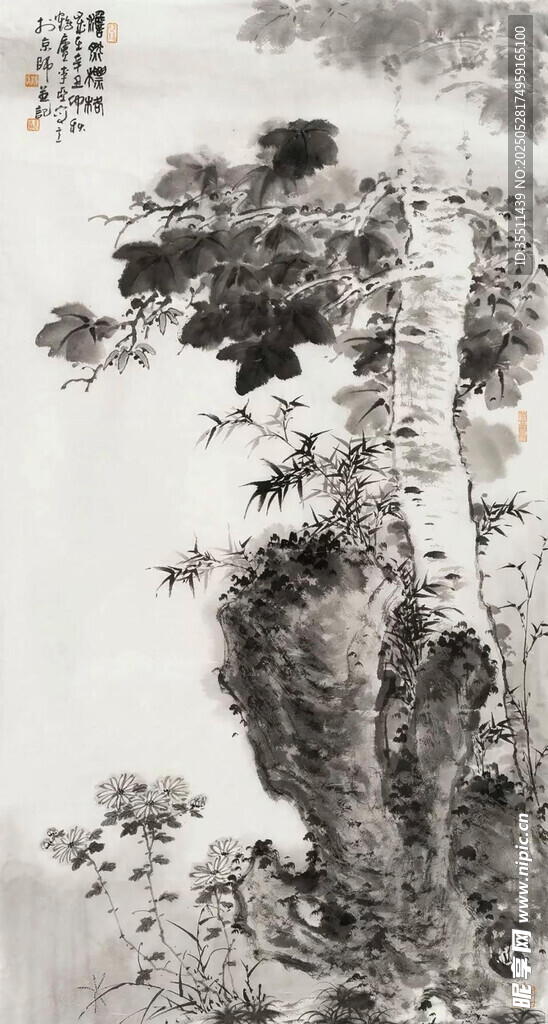 水墨山水古树图